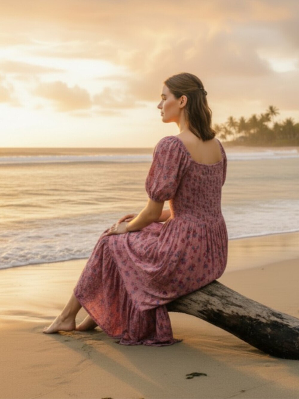 Elloh Smocked Floral Maxi Dress, Dusty Rose - Picture 2 of 8